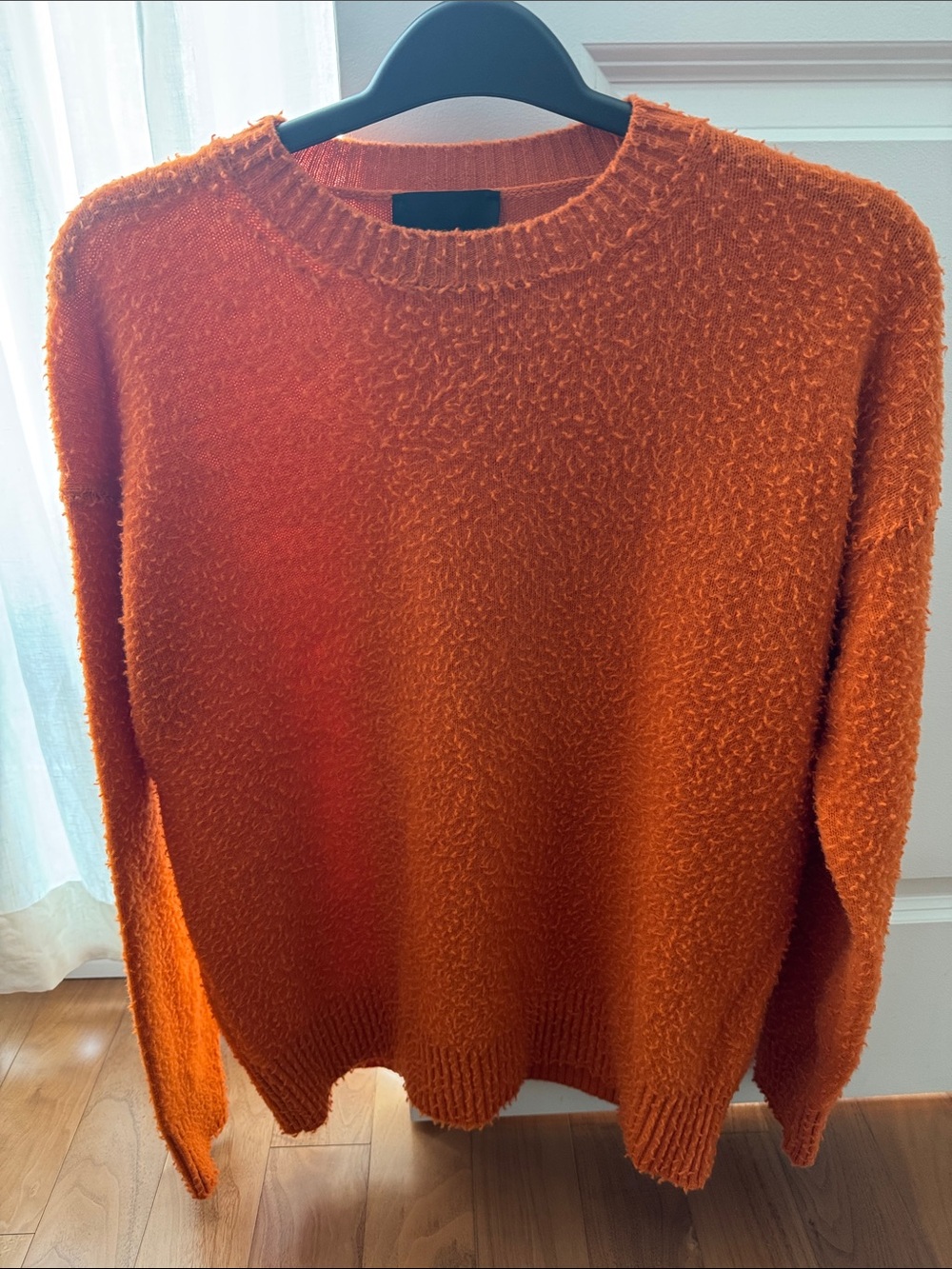 roberto collina Orange Italian Superfine Wool Textured Crewneck Sweater